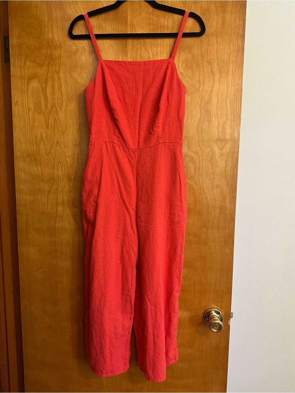 Old Navy Bright Coral Red Sleeveless Wide-Leg Linen-Blend Jumpsuit